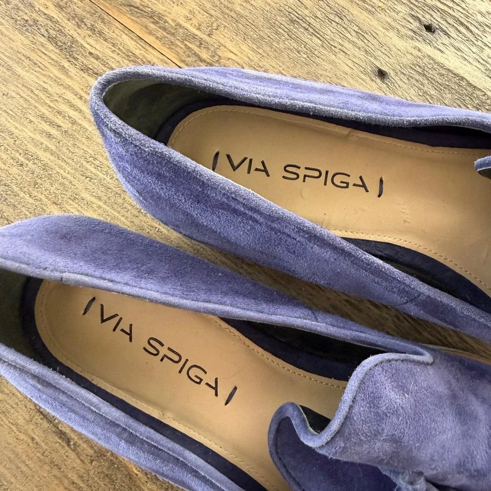 Via Spiga Marina B Blue Suede Tassel Platform Loafers Womens 8M EUR‎ 38